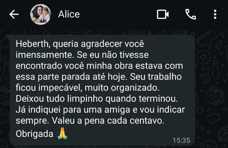 Depoimento de Alice agradecendo o serviÃ§o organizado e bem executado